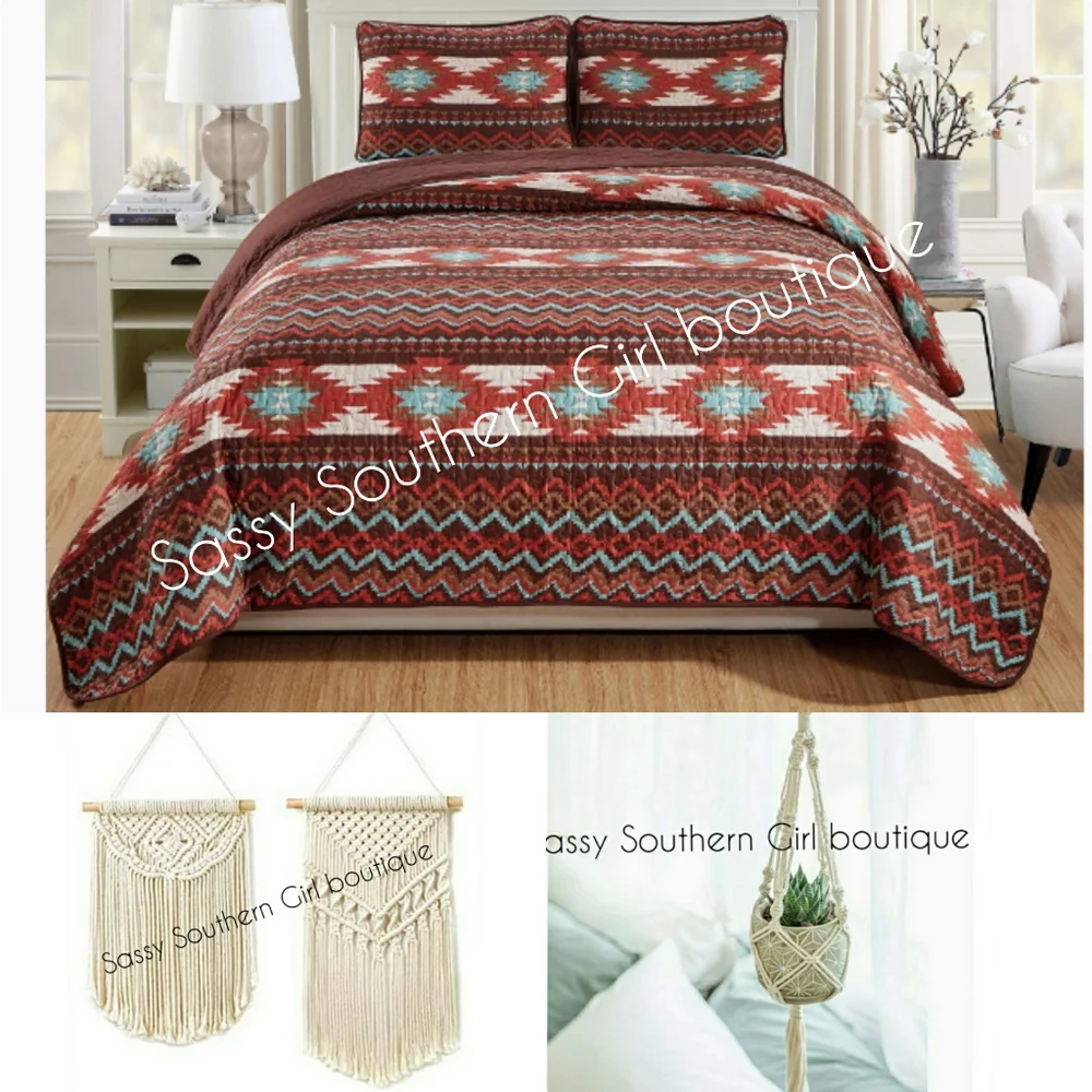 🆕⭐Boho Southwestern Aztec Quilted Bedspread set
